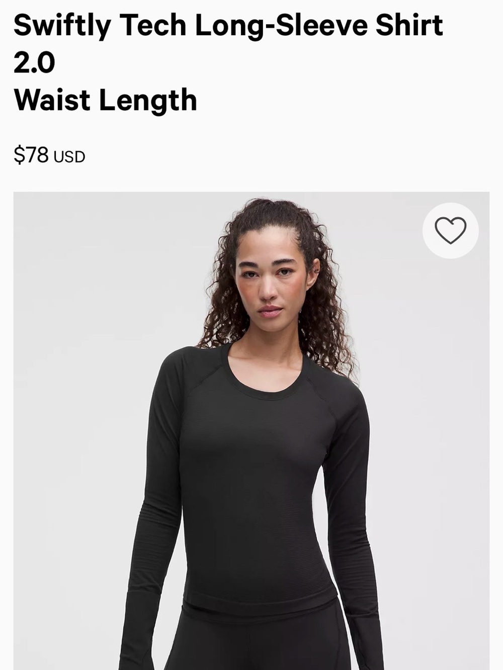 lululemon Swifty tech long-sleeve shirt waist length.